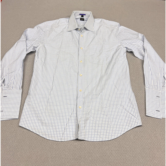 Paul Smith Shirt Mens 16/41 White Blue Check Geometric Button Down Formal Preppy - Picture 1 of 8